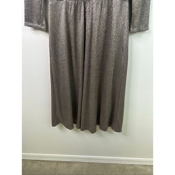 Lauren Ralph Lauren Metallic Gold Long Sleeve Faux Wrap Midi Dress Women Size 10 - Picture 3 of 12